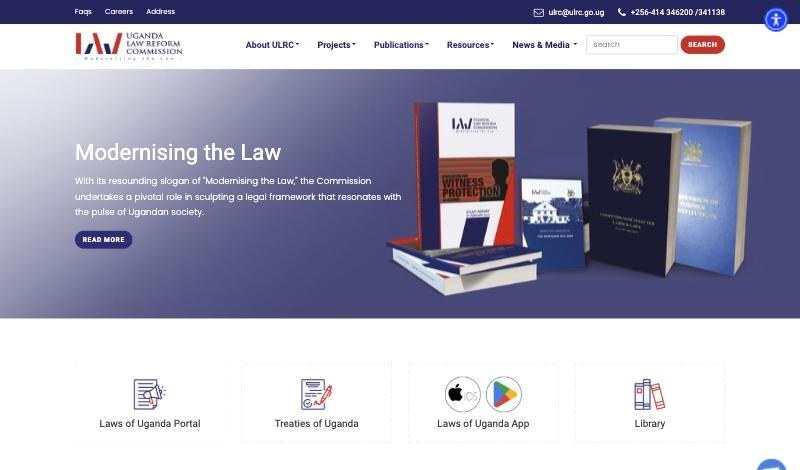 Home page of the Uganda Law Reform Commission website, with the headline Modernising the Law